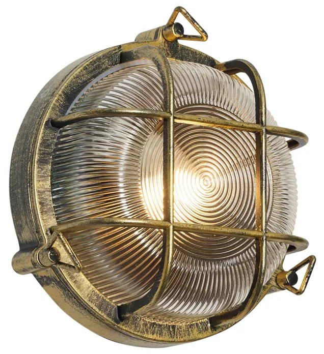 Candeeiro de Parede e Teto Exterior Dourado Antigo Redondo IP44 - Noutica Industrial
