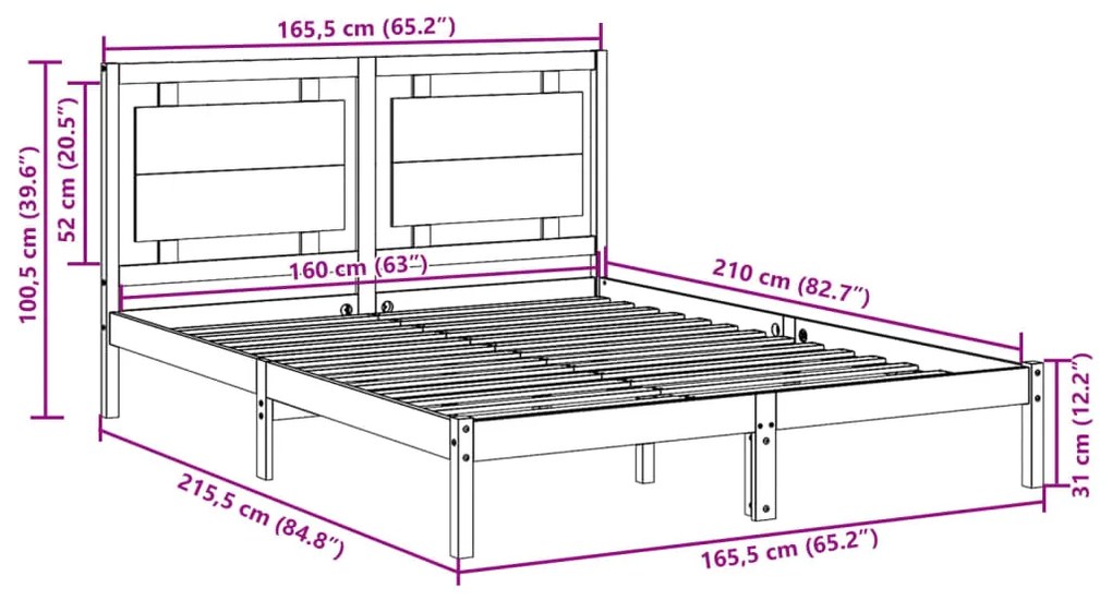 Cama extra longa sem colchão 160x210 cm madeira maciça