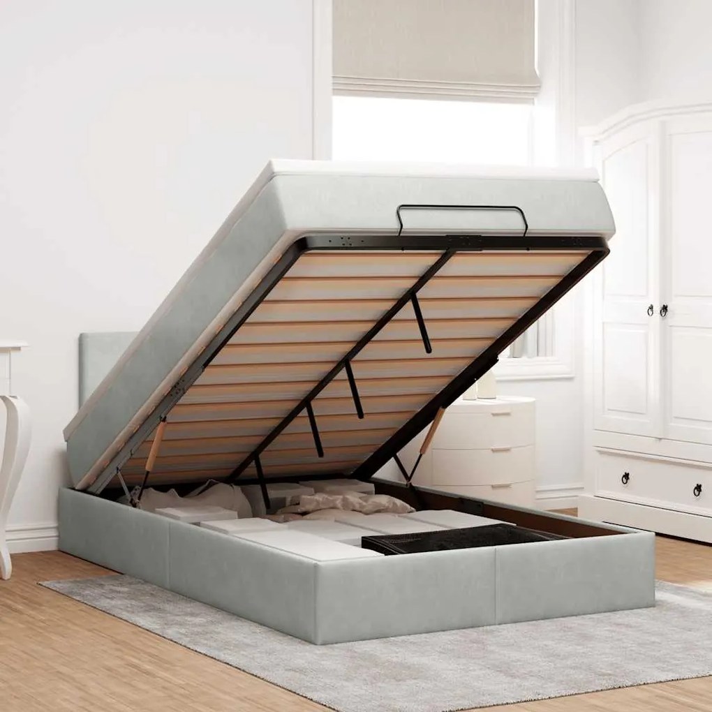 Cama otomana com colchão cinza claro 120x190 cm Veludo