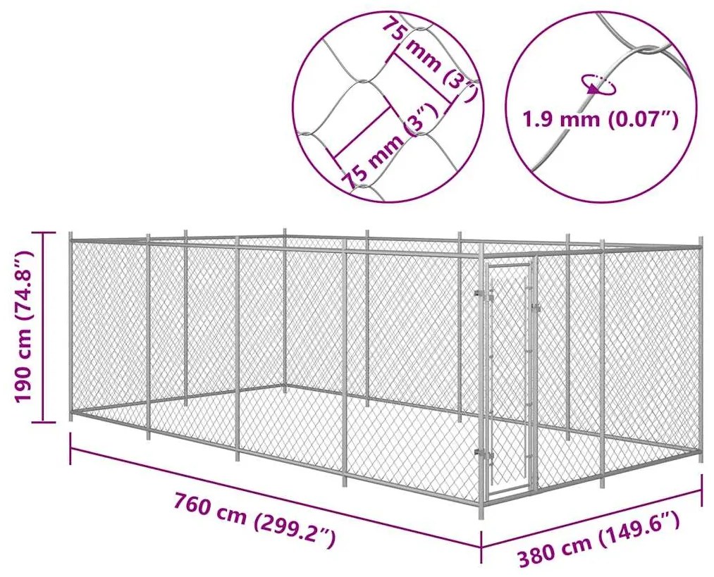 Canil de exterior 7,6x3,8x1,9 m