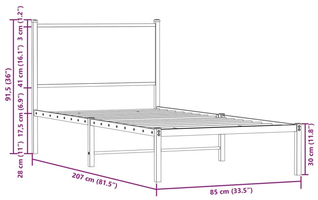 Estrutura de cama com cabeceira 80x200 cm metal carvalho sonoma