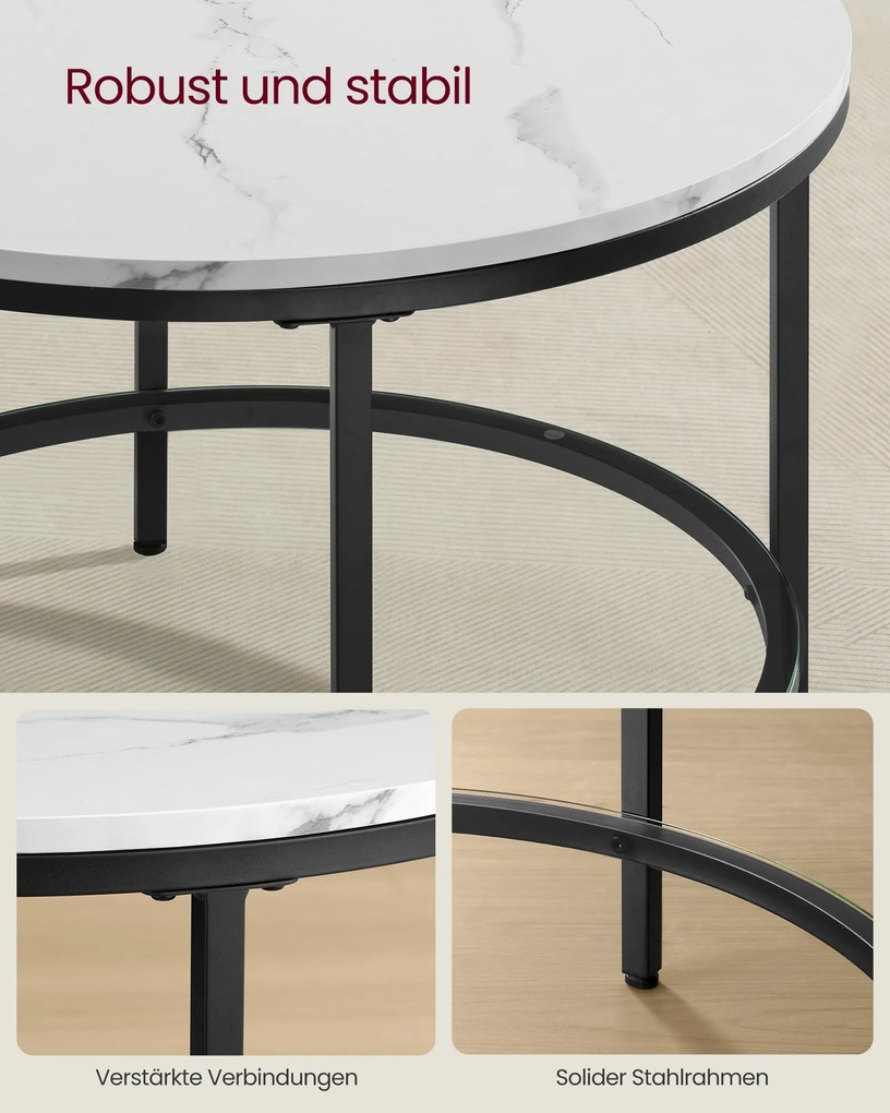Mesa de sala com tampo em com efeito mármore e estrutura simples 65 x 46 cm (Ø x A) Branco mármore-Preto