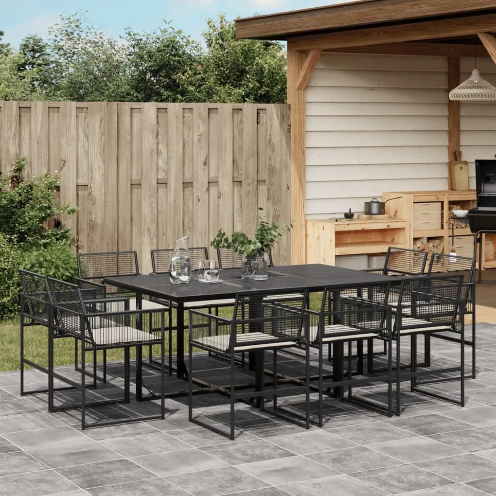 11 pcs conjunto de jantar p/ jardim c/ almofadões vime PE preto