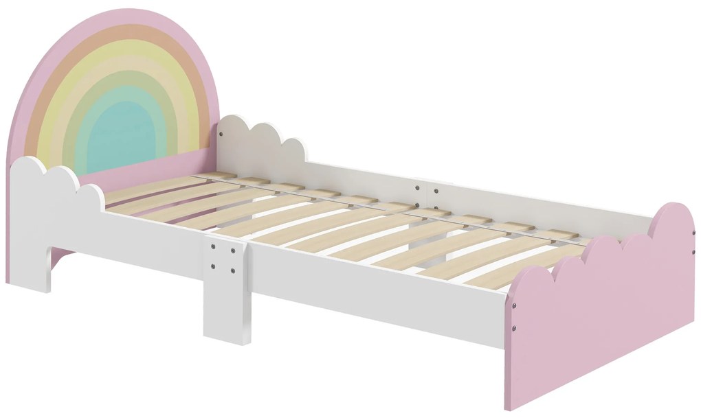 ZONEKIZ Cama para Crianças de 3-6 Anos 143x74x66 cm Cama Infantil de Madeira em Forma de Arco Íris Rosa