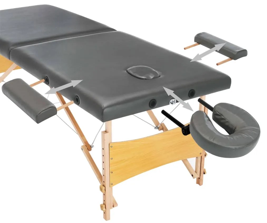 Mesa massagens c/ 2 zonas estrutura madeira 186x68 cm antracite