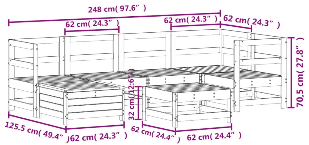 7 pcs conjunto sofás jardim madeira de pinho impregnada