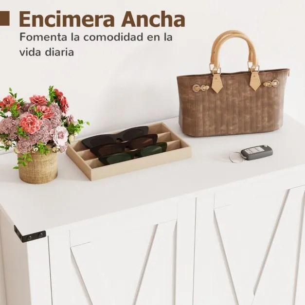 Sapateira 80 x 35,5 x 100 cm com portas para sapatos de 5 níveis com prateleiras ajustáveis em madeira branca