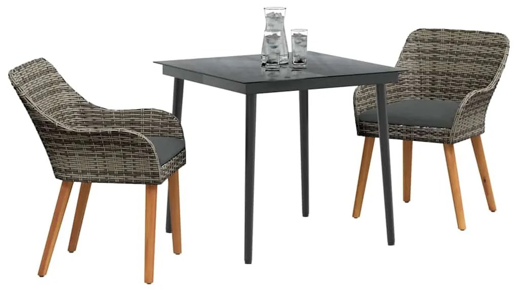Conjunto de Jantar de Jardim de 3 Peças Cinza em Rattan Sintético
