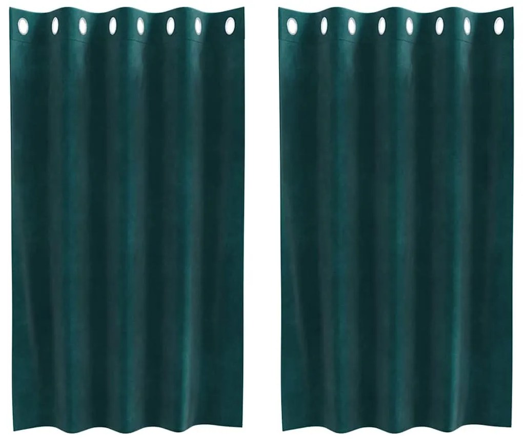 Cortinas Blackout vidaXL com Ilhós 2 pcs Verde Escuro Veludo