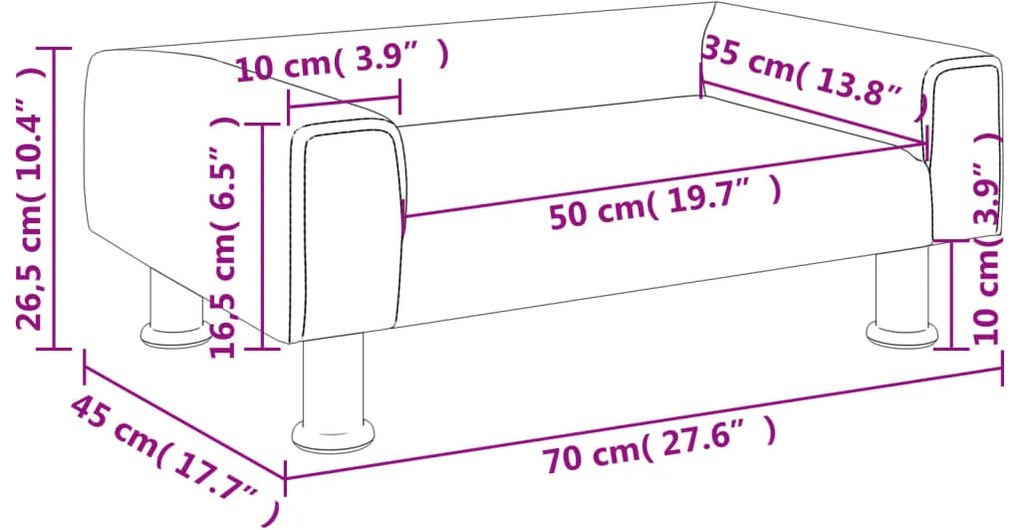 Sofá infantil 70x45x26,5 cm veludo azul