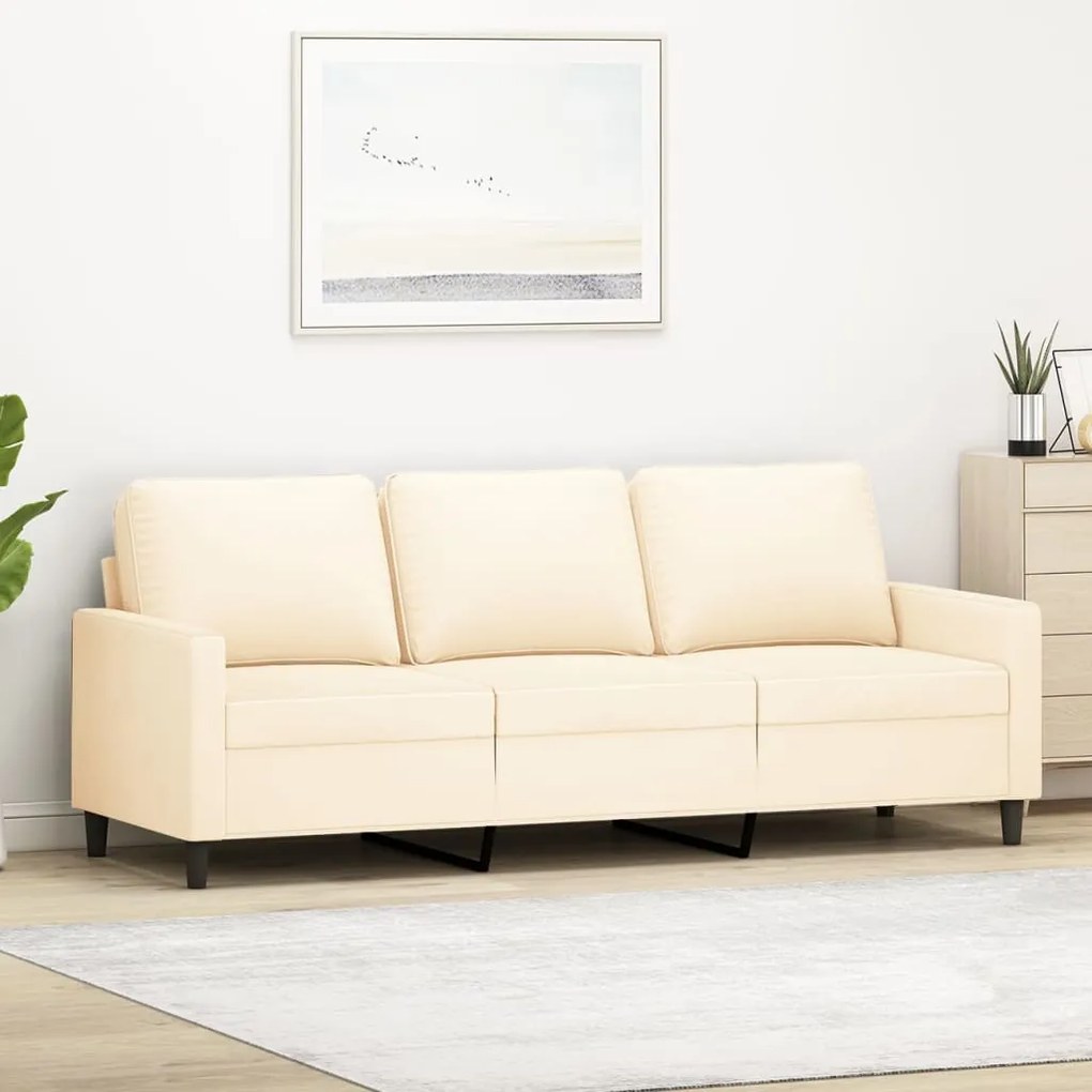 vidaXL Sofá de 3 lugares 180 cm veludo cor creme