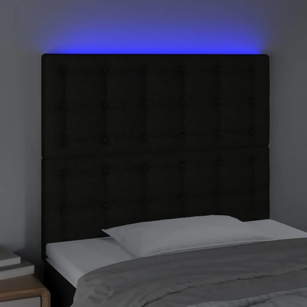 Cabeceira cama c/ LED tecido 100x5x118/128 cm preto