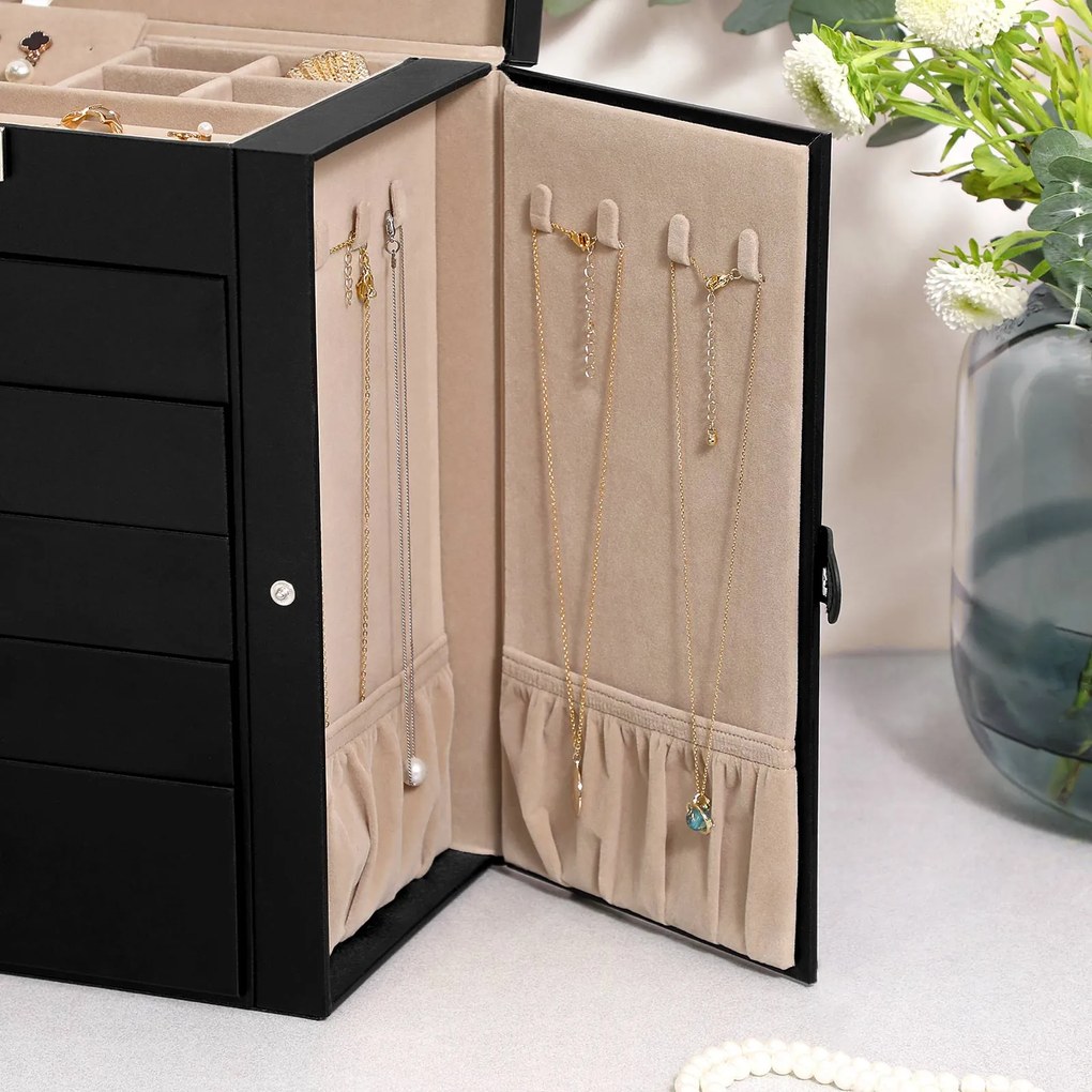 Caixa para joias com 6 níveis 26 x 15,5 x 32 cm preto