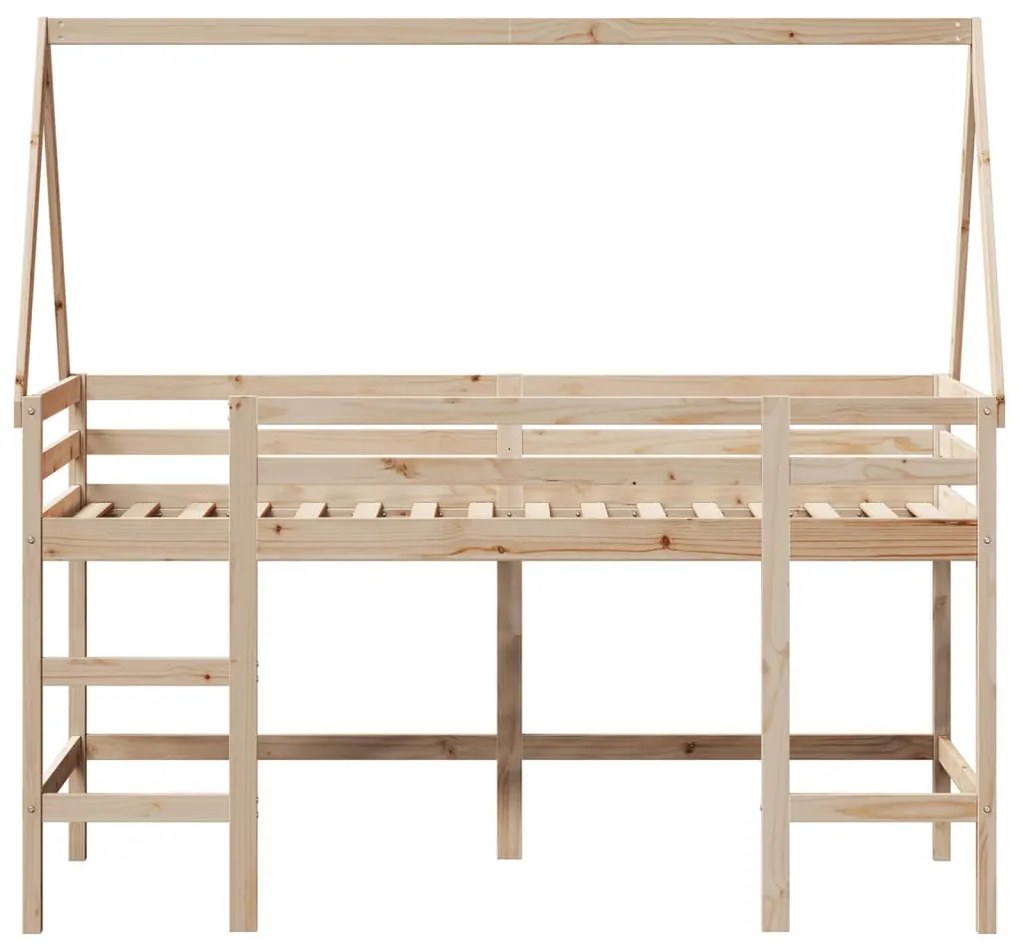 Cama alta c/ escada e telhado 90x190 cm pinho maciço