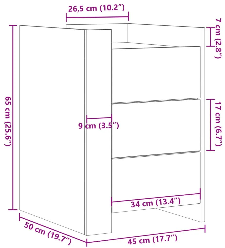 Mesa de cabeceira 45x50x65 cm derivados de madeira branco