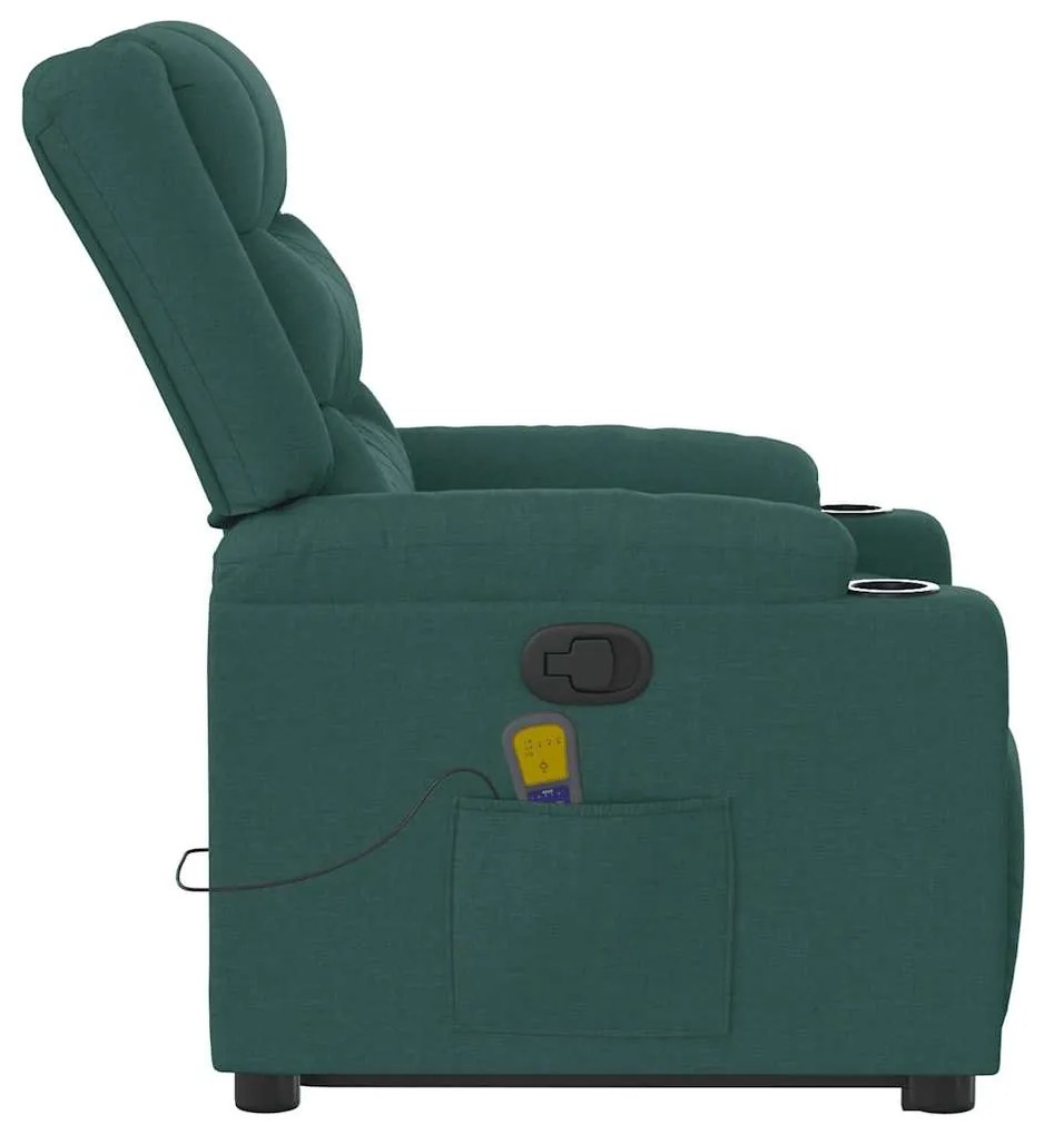 Poltrona reclinável elevatória de massagens tecido verde-escuro