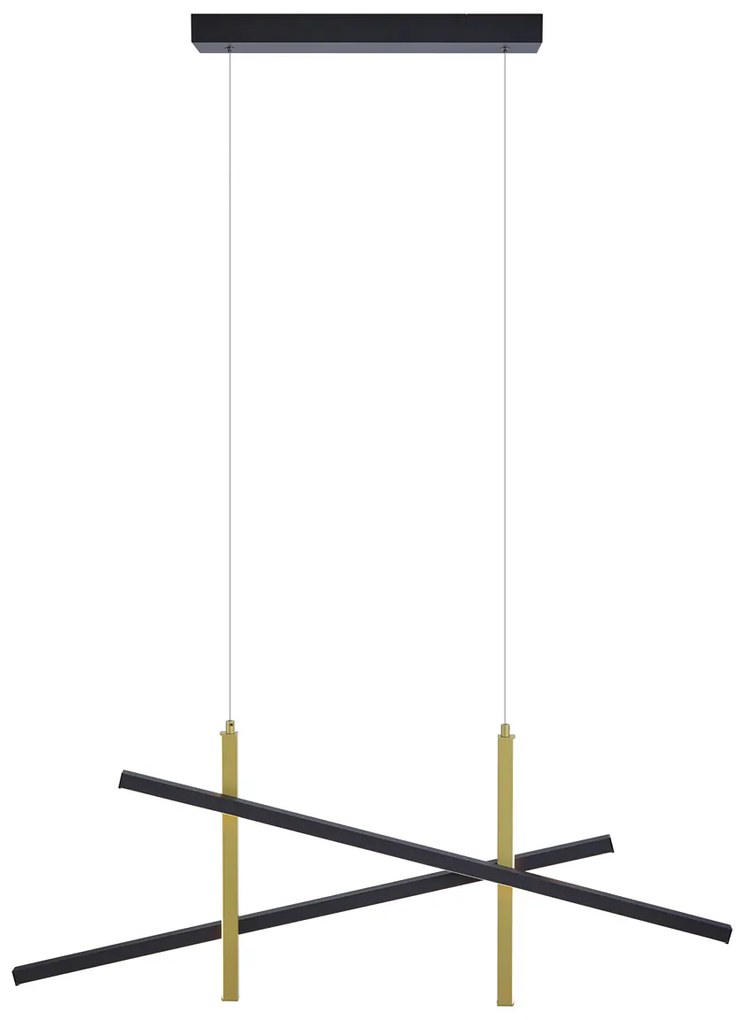 Candeeiro suspenso de design X preto com dourado incluindo LED regulável em 3 níveis - Joy Moderno