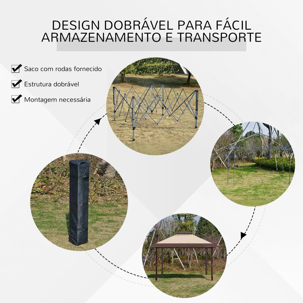 Tenda Dobrável 3,85x3,85 m Tenda de Jardim com Telhado Duplo Altura Aj