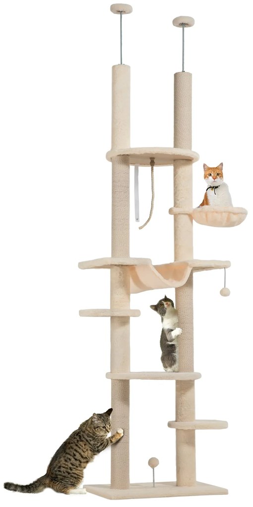 PawHut Arranhador para Gatos do Chão ao Teto 225-255 cm Arranhador par