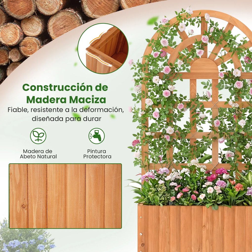 Floreira elevada de madeira com treliça 61 x 30 x 121 cm, tela de privacidade e orifícios de drenagem para plantas trepadeiras, hortaliças e flores Ma