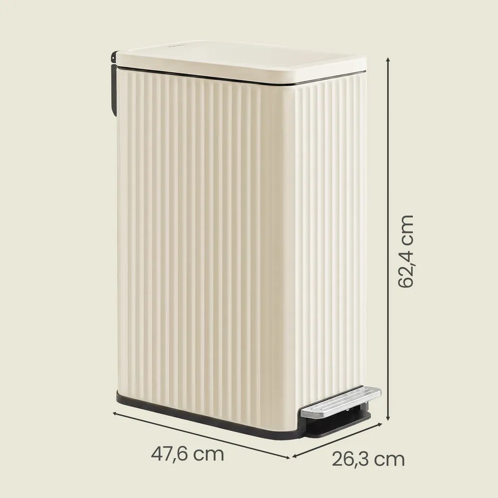 Caixote do lixo de cozinha de 50 L, caixote do lixo com pedal e tampa com fecho suave Creme