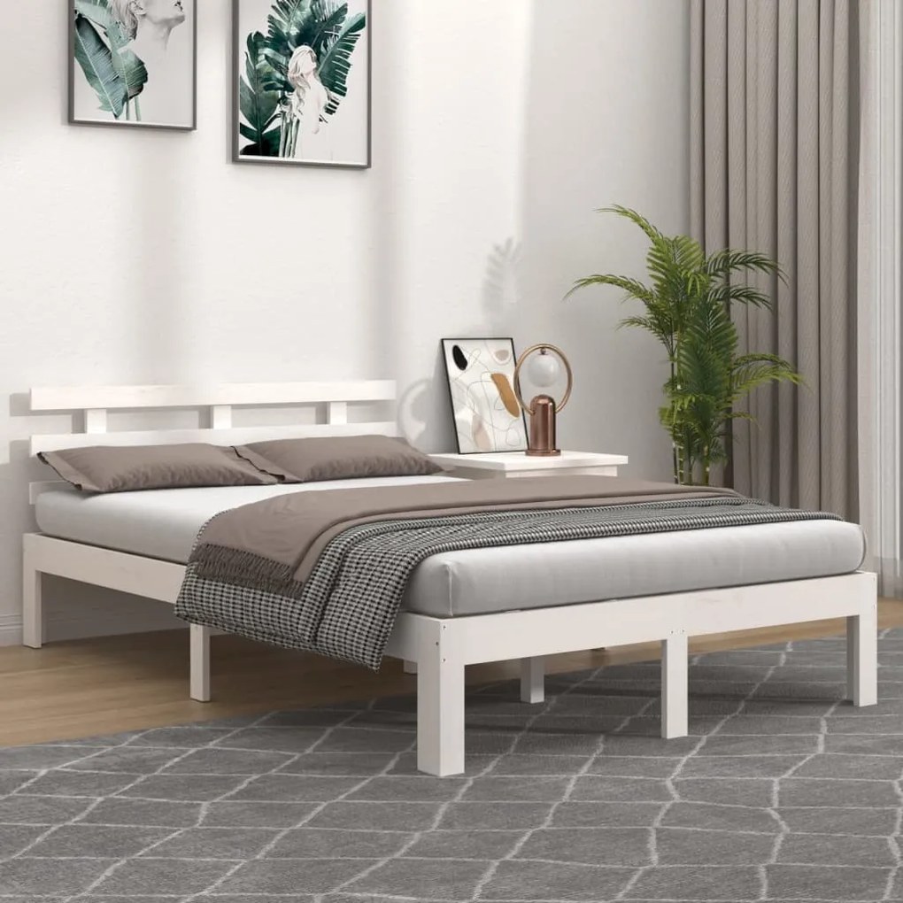 Estrutura de cama 200x200 cm madeira maciça branco