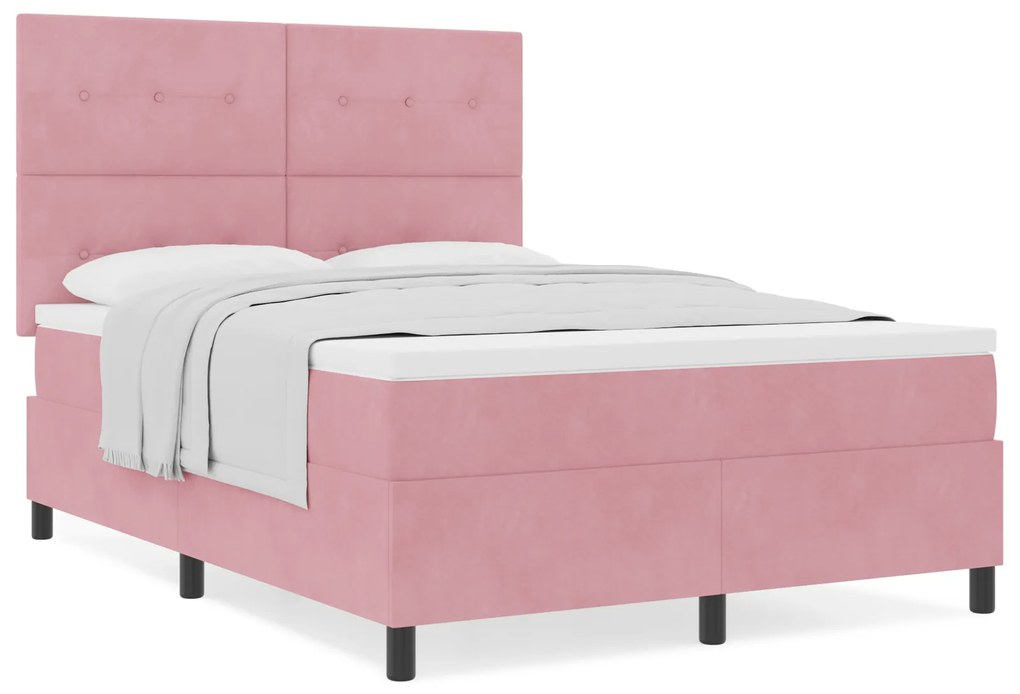 Cama Box com Colchão vidaXL Rosa 160x200 cm Veludo