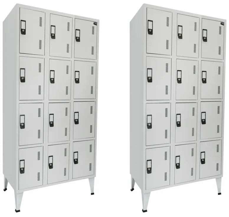 Pack 2 Cacifos Metálicos Triplo Cinza 15 Cacifos 1900x900x500mm Standard