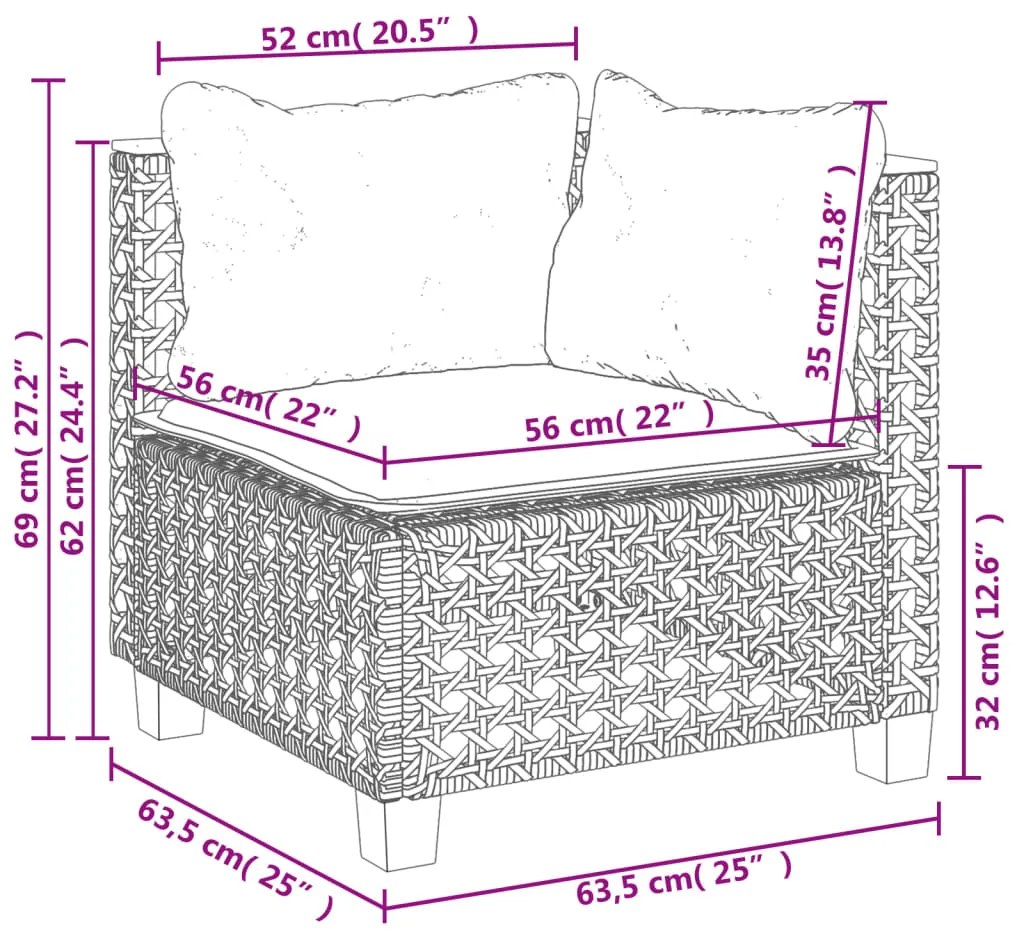 6 pcs conjunto de sofás p/ jardim com almofadões vime PE bege