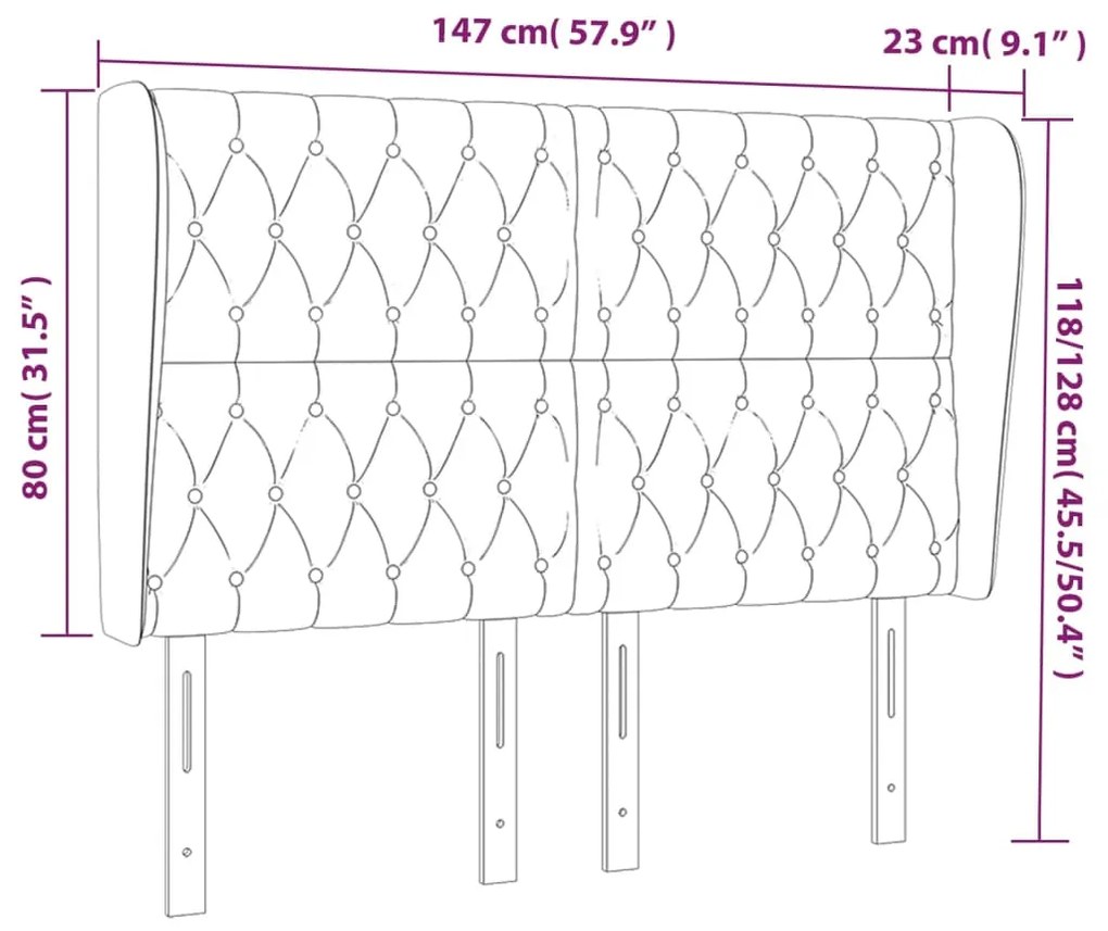 Cabeceira de cama c/ abas tecido 147x23x118/128cm cinza-claro