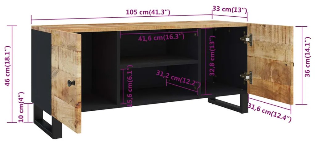 Móvel de TV 105x33x46 cm madeira de mangueira maciça