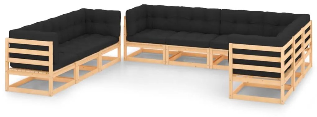 9 pcs conjunto lounge de jardim c/ almofadões pinho maciço