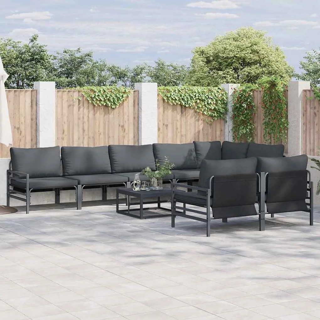 vidaXL Conjunto de Sofá de Jardim 9 pcs Cinzento-escuro Aço