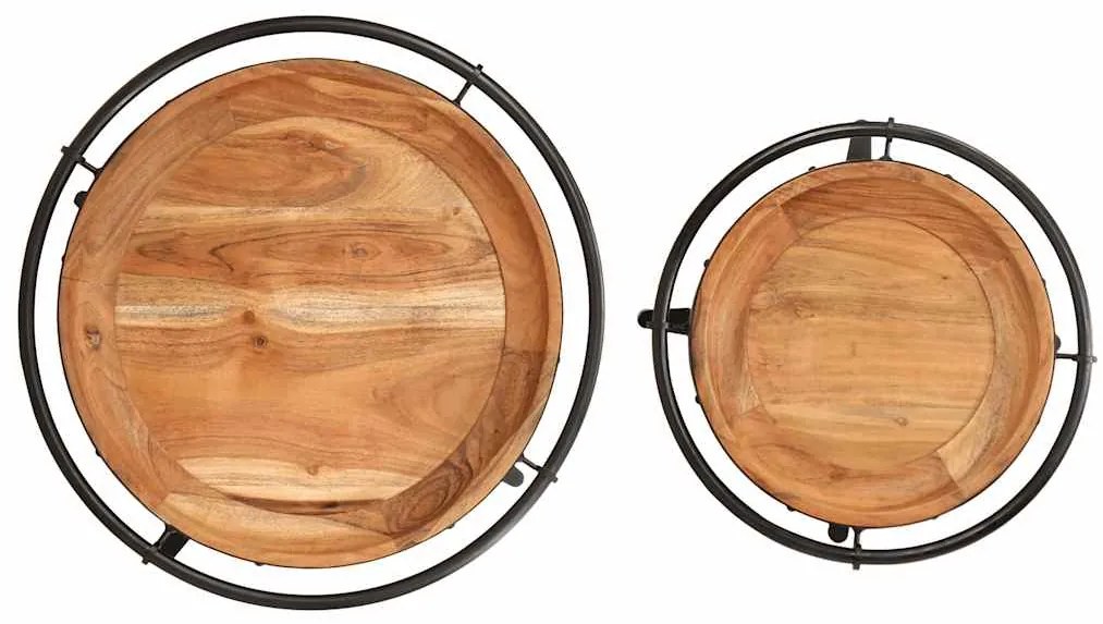 2 pcs Conjunto de mesa de apoio madeira de acácia maciça