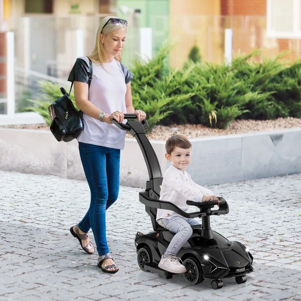 Carrinho de bebé deslizante 3 em 1 com corrimão e guiador amovíveis Música e faróis Rodas Carrinho de bebé Preto