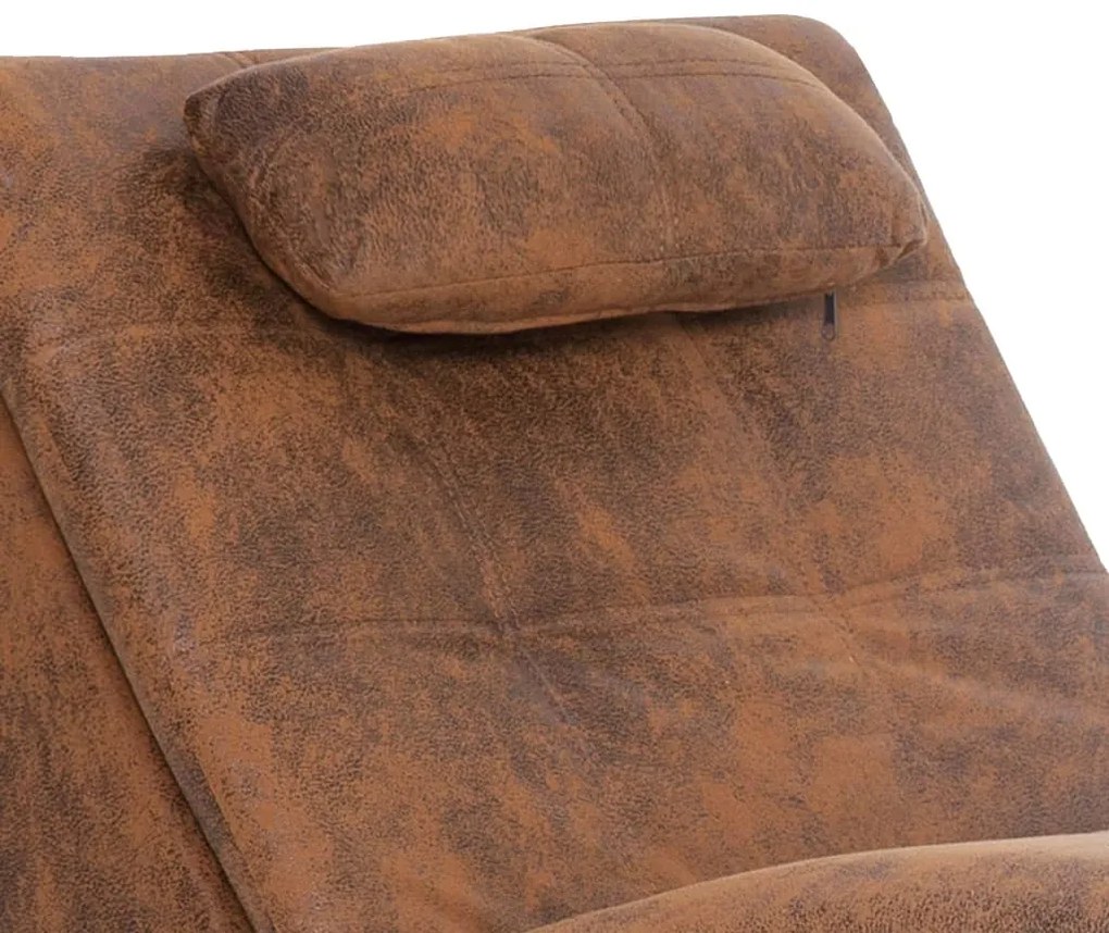 Chaise longue massagem c/ almofada camurça artificial castanho