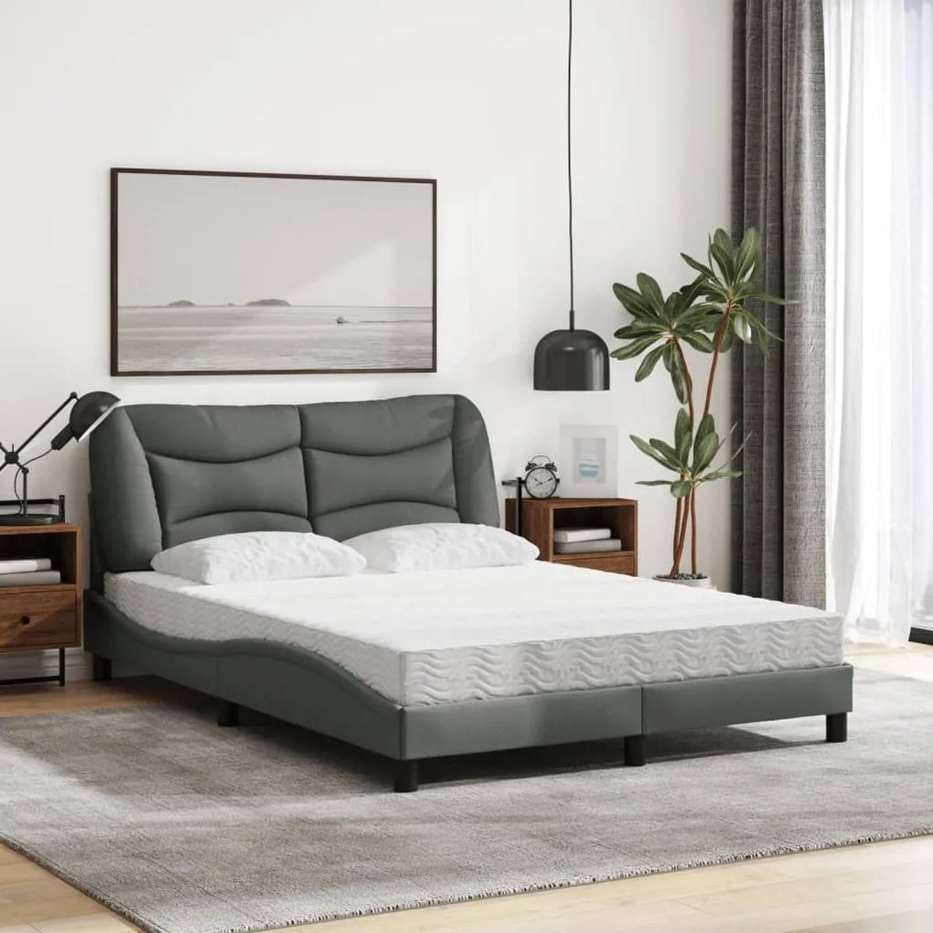 Cama com colchão 140x190 cm tecido cinzento-escuro
