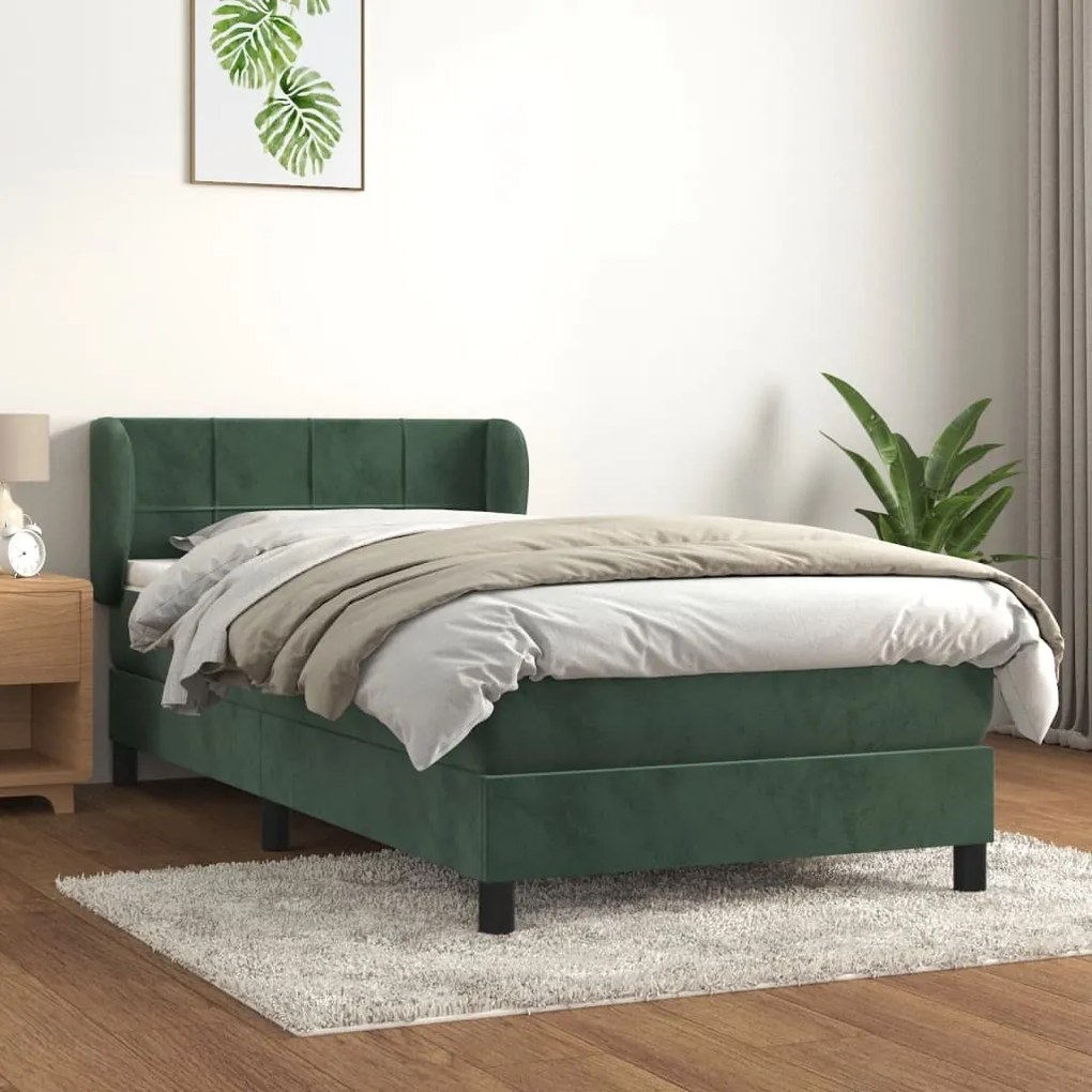 vidaXL Cama com molas/colchão 80x200 cm veludo verde-escuro
