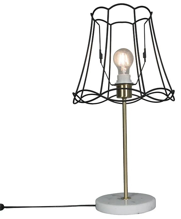 Candeeiro de mesa retro latão com estrutura Granny preta 30 cm - Kaso Retro