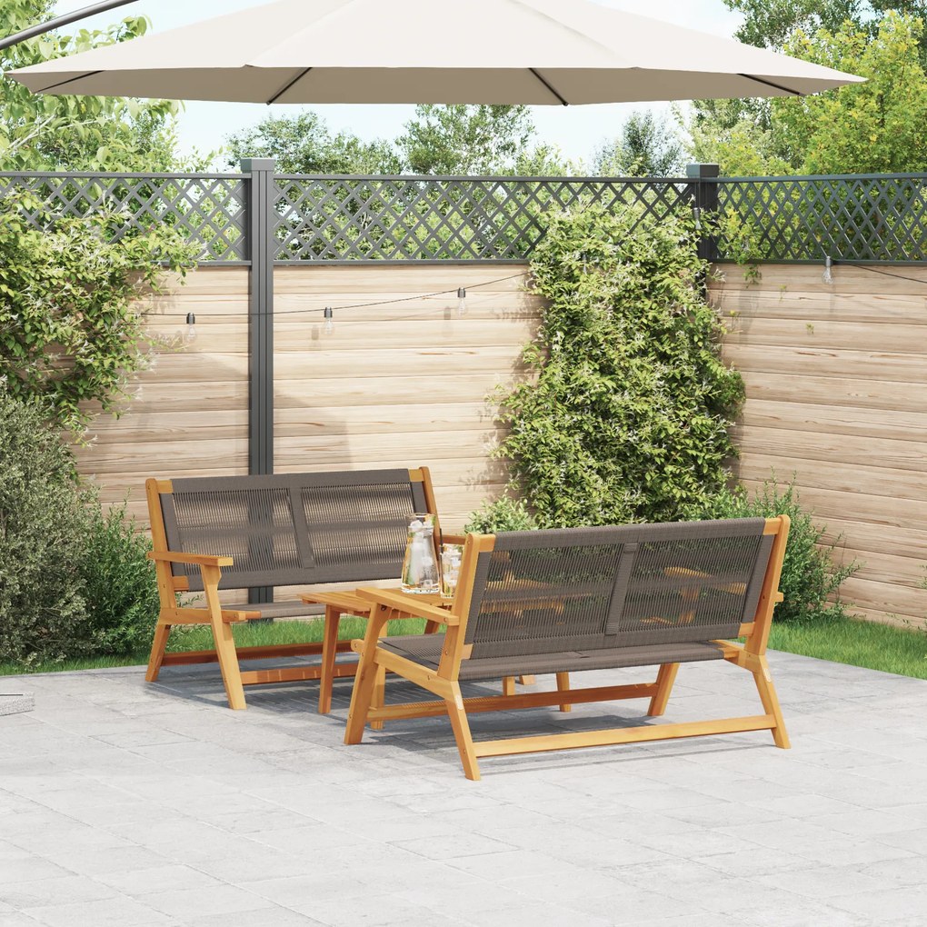 vidaXL Cadeiras de Jardim com Mesa Conjunto 3 peças Cinza Madeira Sólida de Acácia