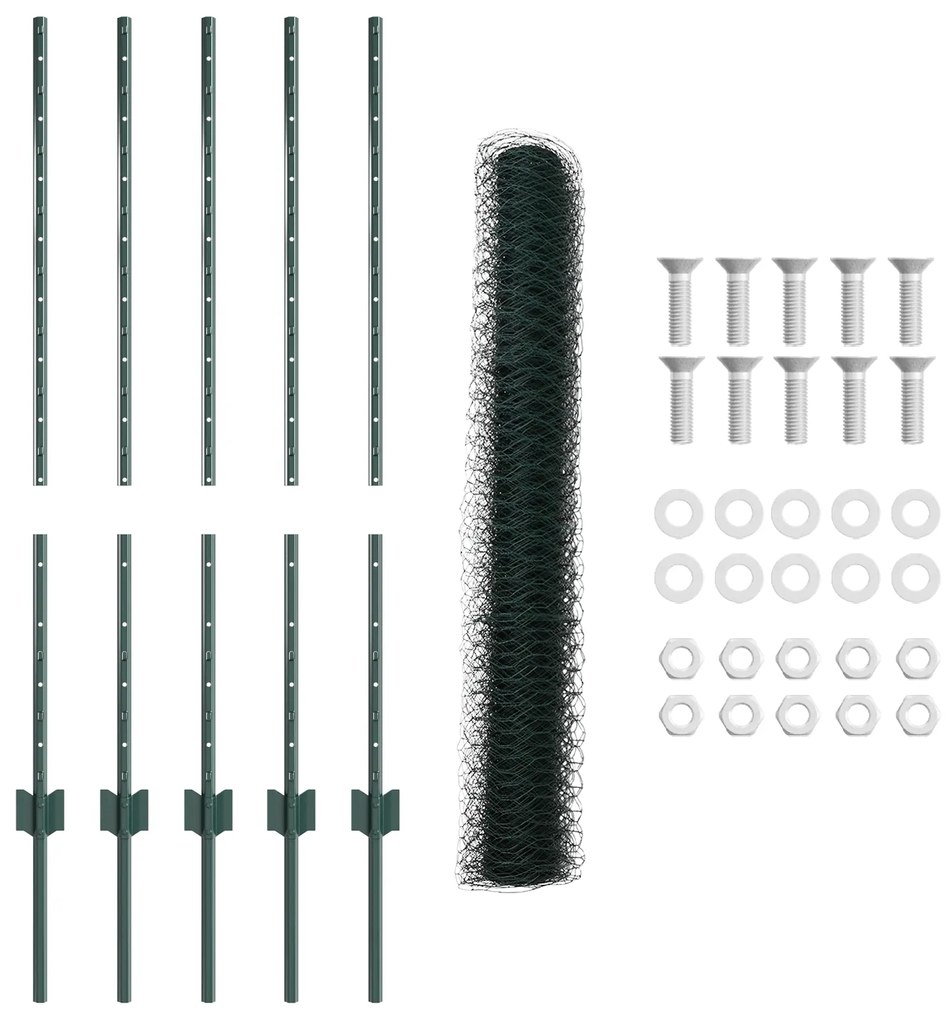 Postes de Cerca vidaXL 5 pcs U-Channel Verde 100 cm Aço