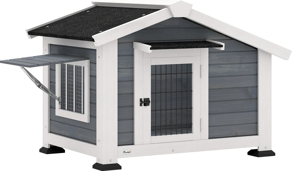 Casota para Cães de Exterior em Madeira Casa para Cães Médios com Teto de Asfalto Chão Removível 98x76x69,5 cm Cinzento