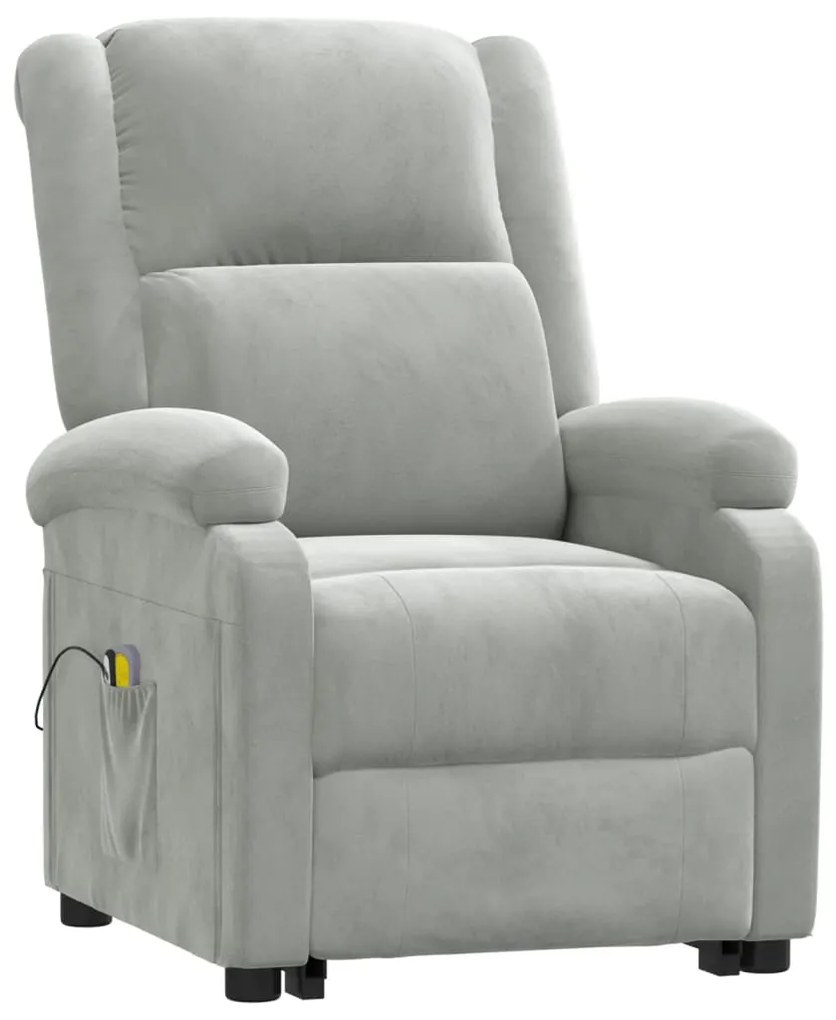 Poltrona elevatória de massagens veludo cinzento-claro