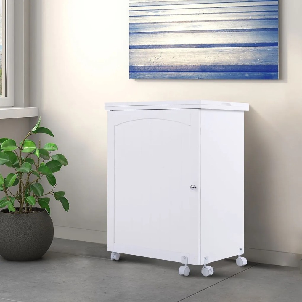 Mesa Dobrável PC de Costura Multifuncional Mesa 3 Prateleiras 5 Rodas 117 x 40 x 74 cm Branco