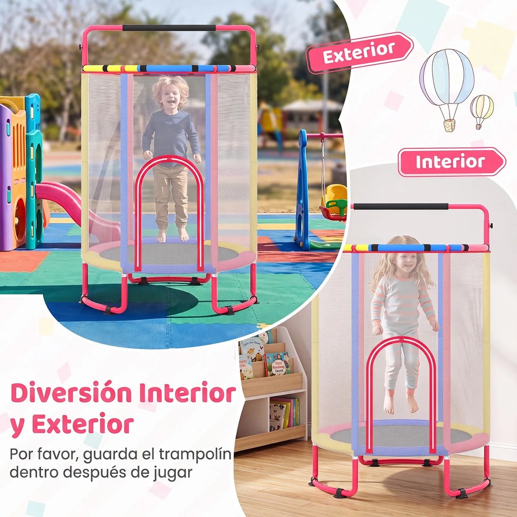Trampolim Infantil 6 em 1, 140 x 140 x 214 cm, Estrutura em Aço Galvanizado, Multicolor