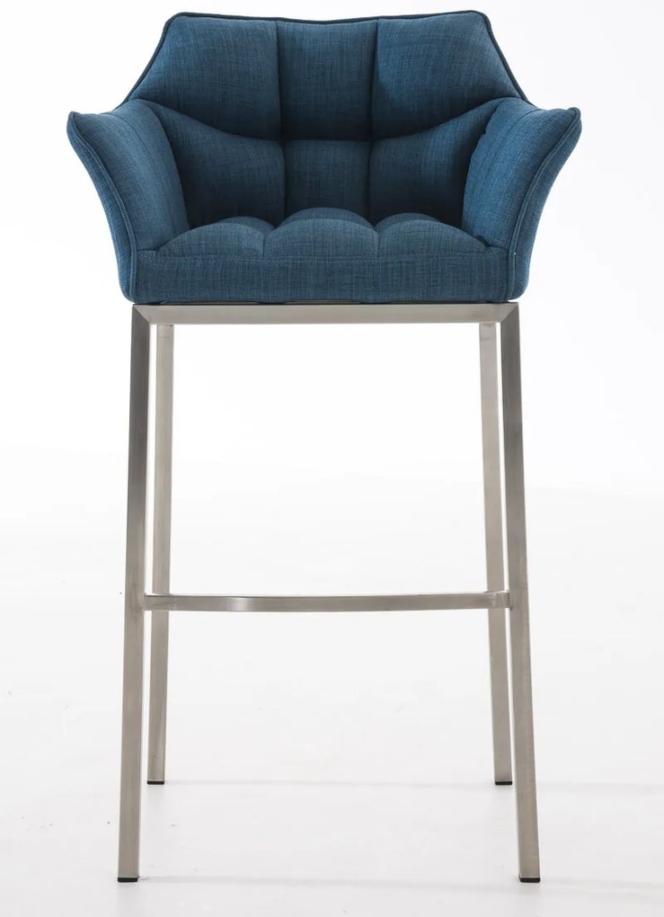 Banco de bar Damaso em tecido com estrutura prateada 64 x 110 x 48 cm Azul