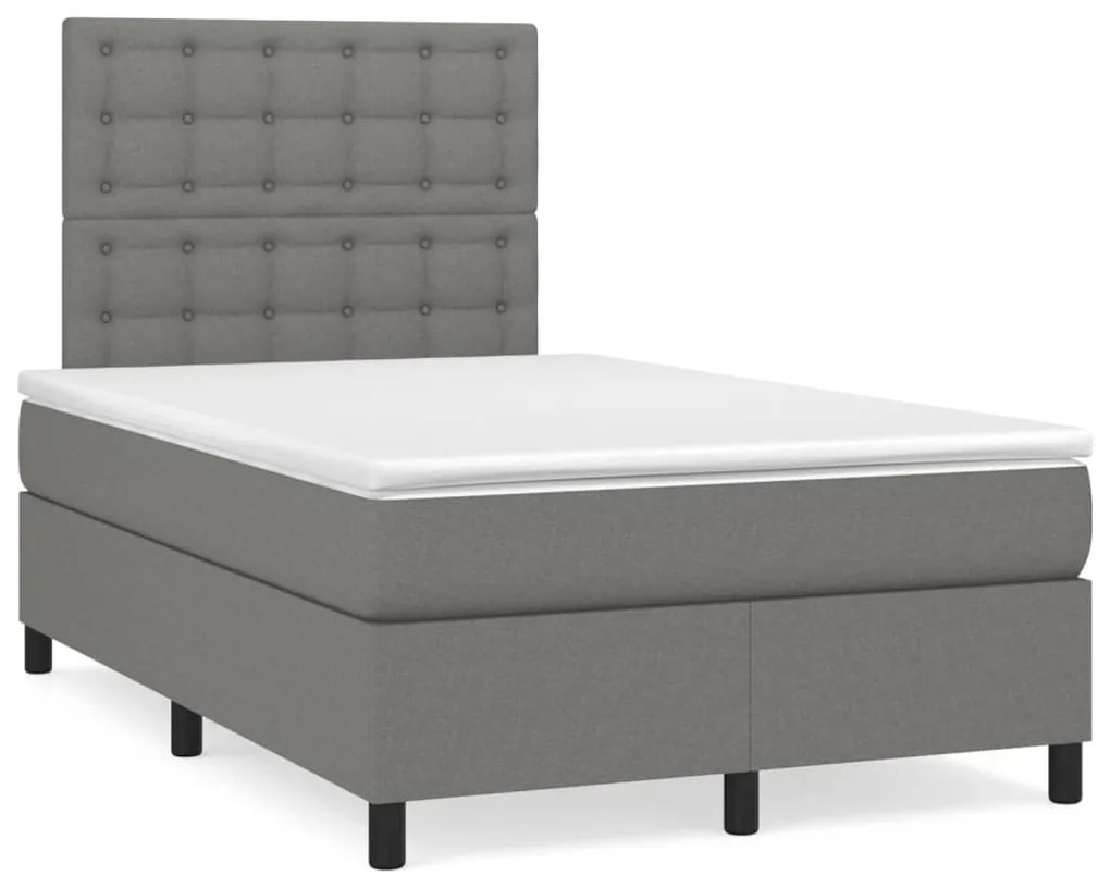Cama box spring c/ colchão e LED 120x190 cm tecido cinza-escuro