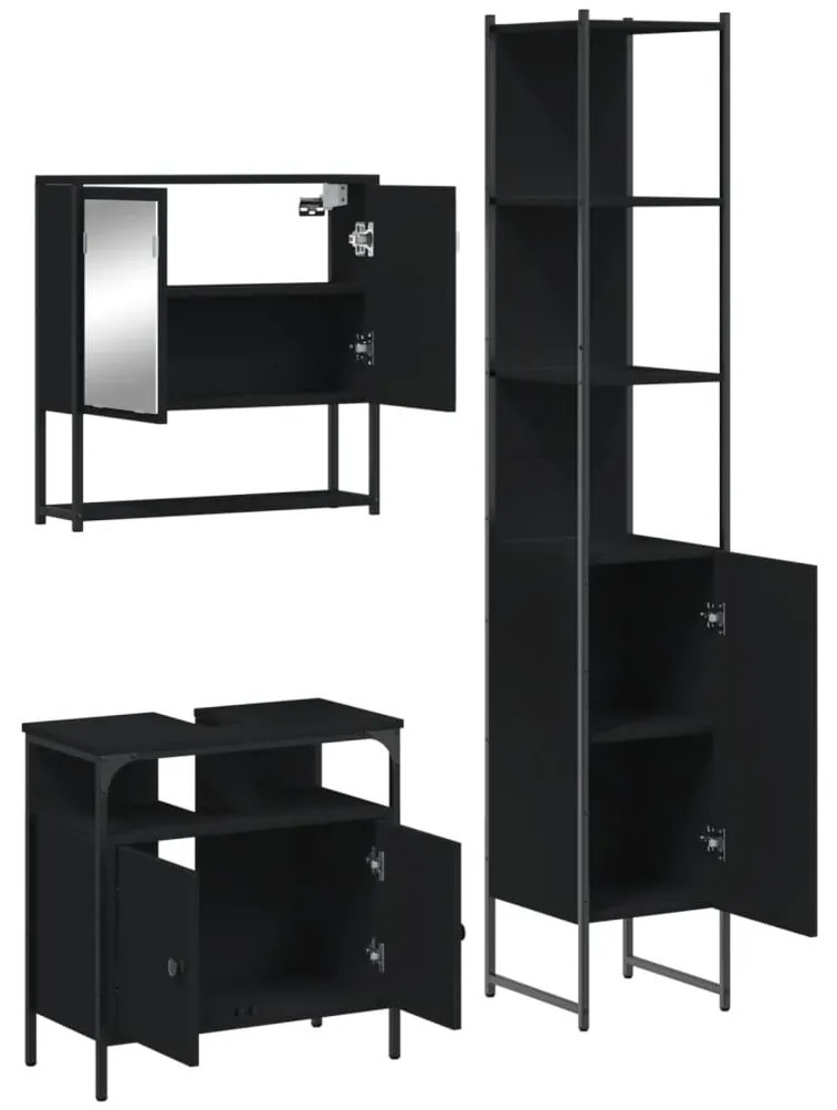 3 pcs conjunto móveis casa de banho derivados de madeira preto