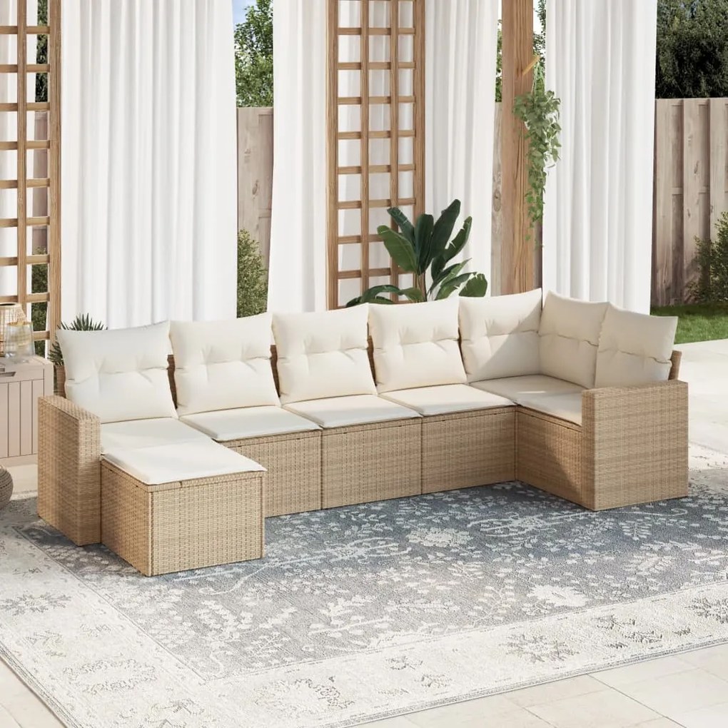 7 pcs conjunto de sofás p/ jardim com almofadões vime PE bege