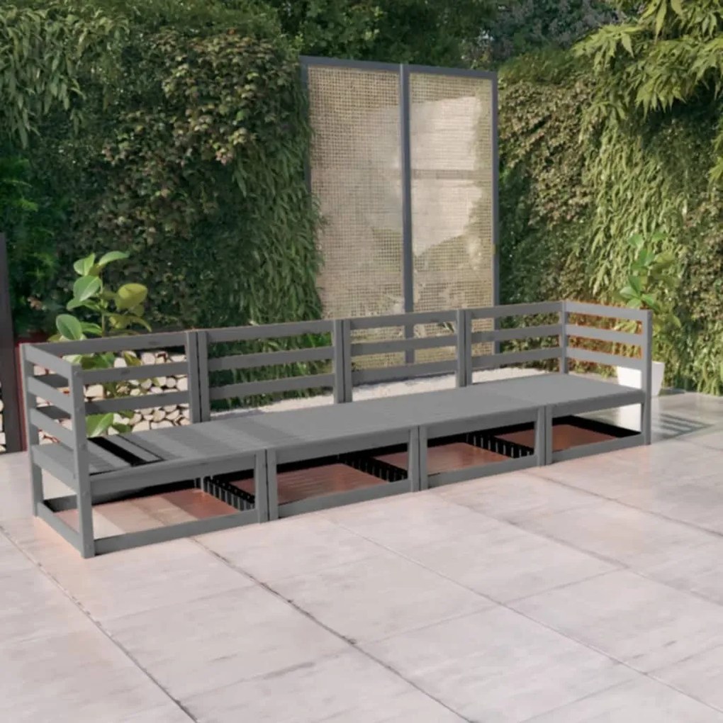 vidaXL Sofá de 4 lugares para jardim pinho maciço cinzento